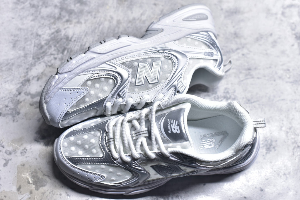 New Balance 530 Silver White Polka Dot Mesh Retro Dad Sneaker – Unisex | Style No. MR530HFW