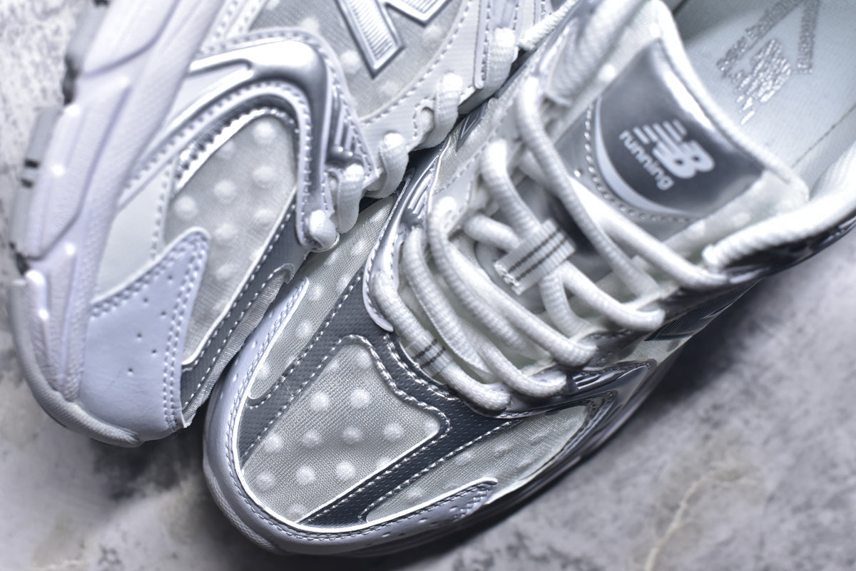 New Balance 530 Silver White Polka Dot Mesh Retro Dad Sneaker – Unisex | Style No. MR530HFW